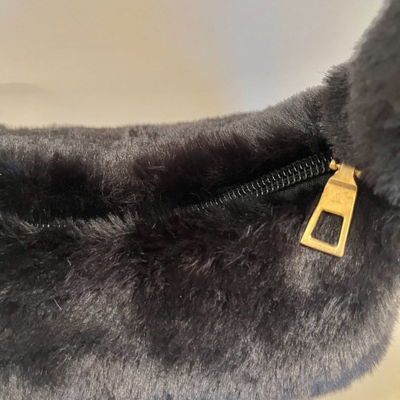 Furry Fluffy Soft Plush Shoulder Mini Hobo Handbag - NWT - Black - Picture 7 of 11